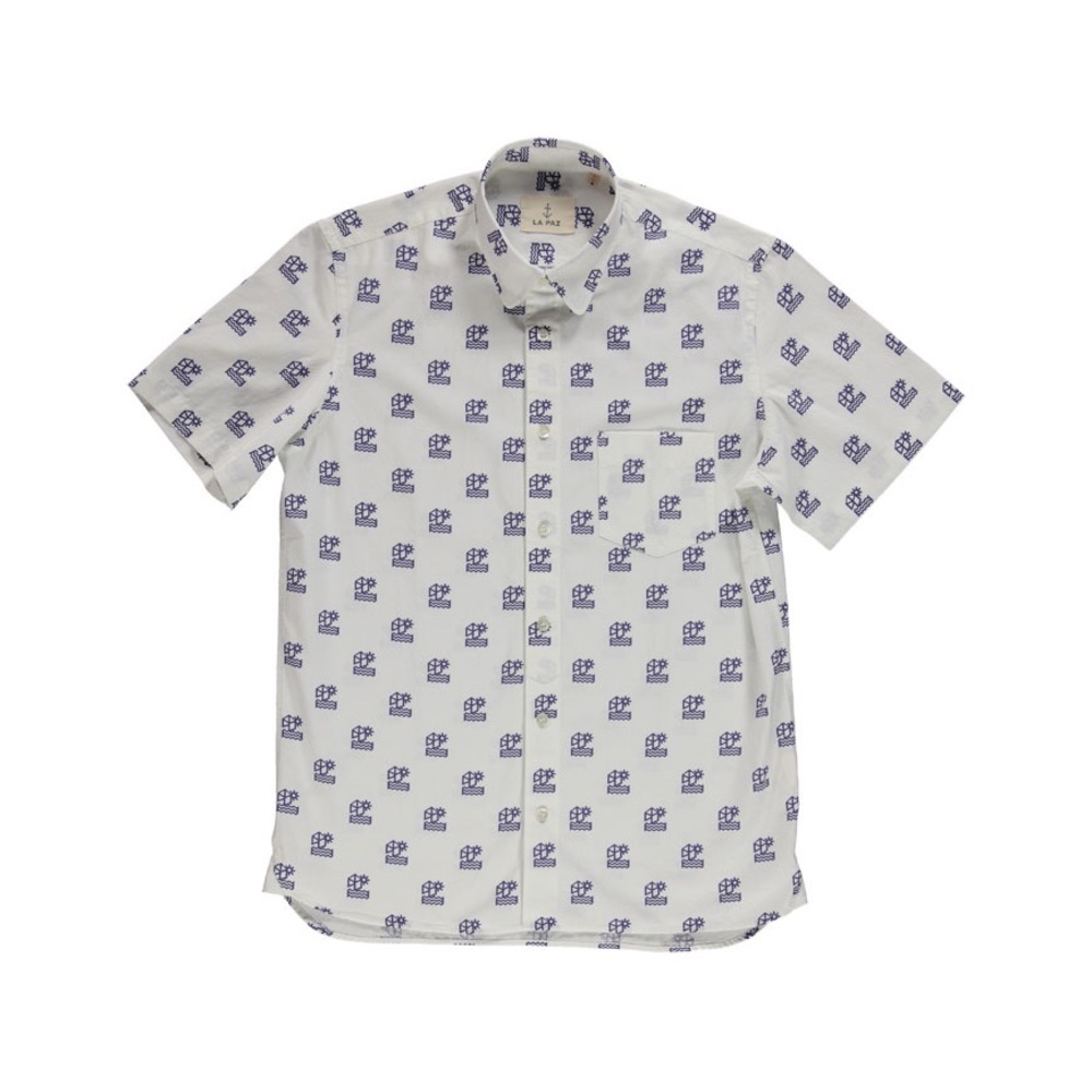 La Paz Huckbeery Sailboat Print Short-Sleeve Button Down Shirt White/Blue Large